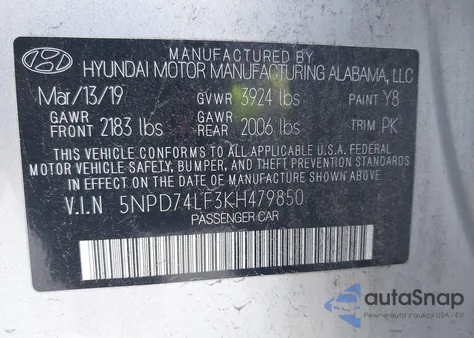 2019 Hyundai Elantra Se из США, поврежденный, VIN 5NPD74LF3KH479850